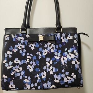 Black  & Blue Floral Tote Bag With Matching Wallet